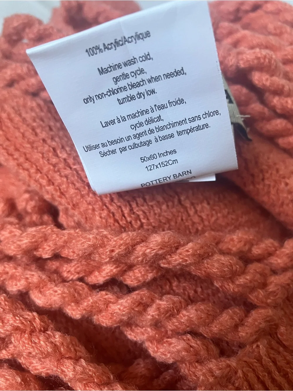 Pottery Barn Abbot Throw Blanket 50x60 Orange Terracotta Apricot Fall Knit NEW.